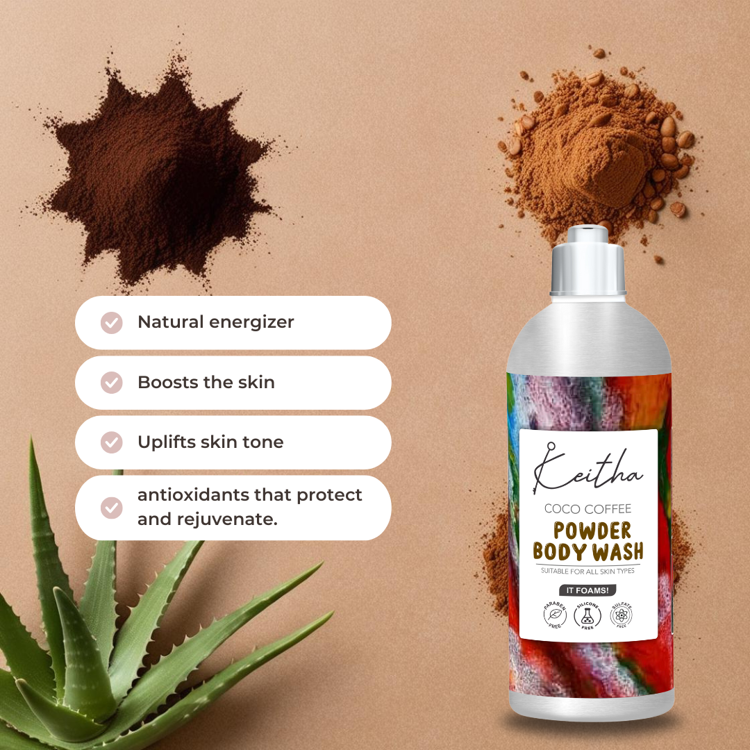 keitha coco coffee powder body wash for unisex with aloe vera | for glowing, energized skin | exfoliates, removes tan & tightens pores | unisex | for all skin types | 100 g keitha coco coffee powder body wash for unisex with aloe vera | for glowing, energized skin | exfoliates, removes tan & tightens pores | unisex | for all skin types | 100 g
